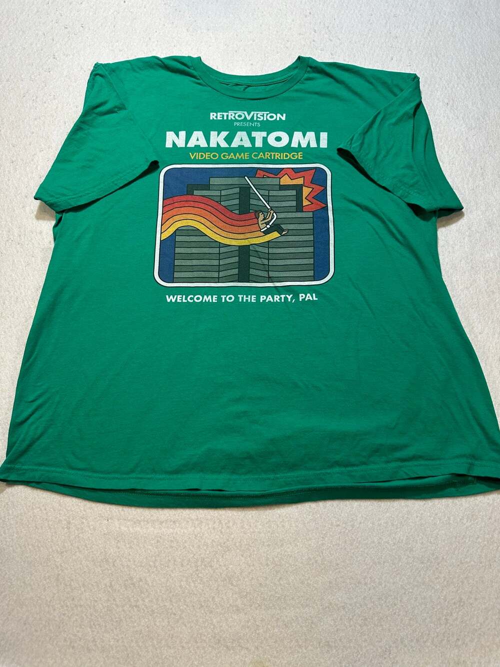 Die Hard Nakatomi Plaza Retro Video Game Graphic T Shirt Green Mens XL